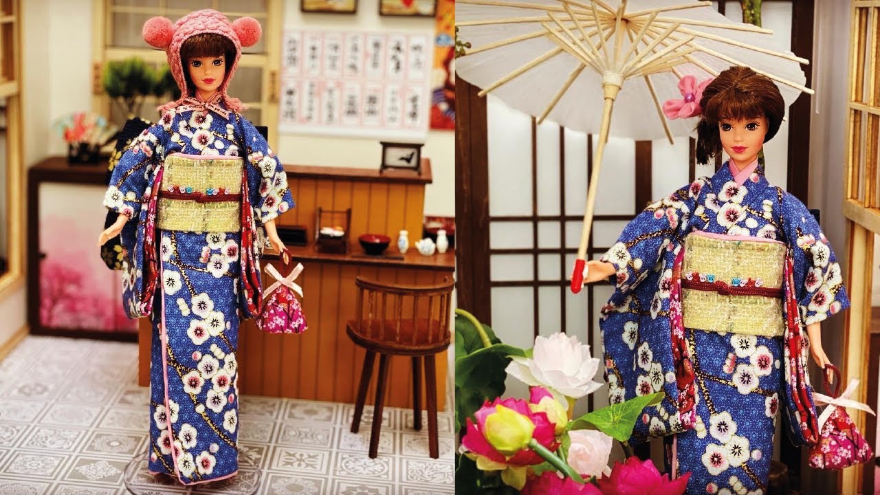 DIY Barbie doll dress kimono hat & handbag 👗 How to make barbie clothes Barbie Hacks And Crafts