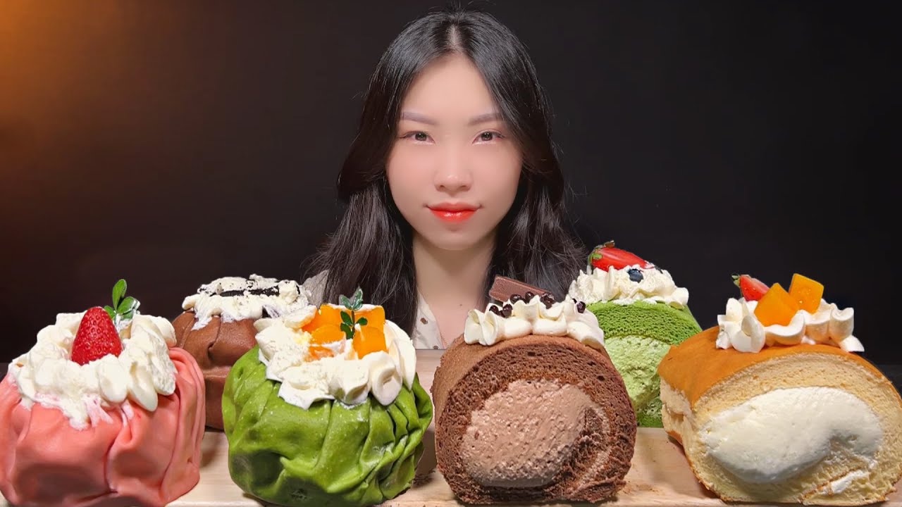 달콤한 디저트 먹방! 말차 롤케이크, 초코 롤케이크, 말차 망고 크레페 & 딸기 크림 크레페 🍵🍫🍓