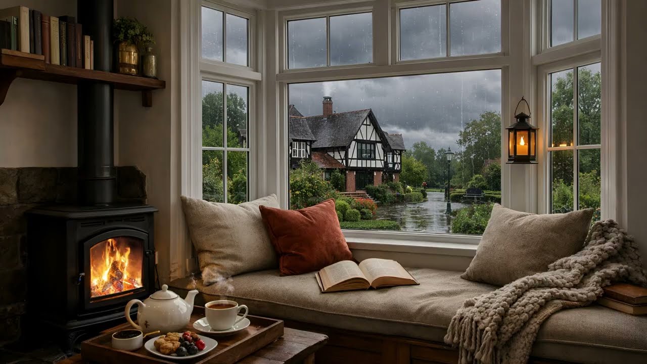 Rain Sounds + Fireplace for Sleep | Cozy Rain Ambience