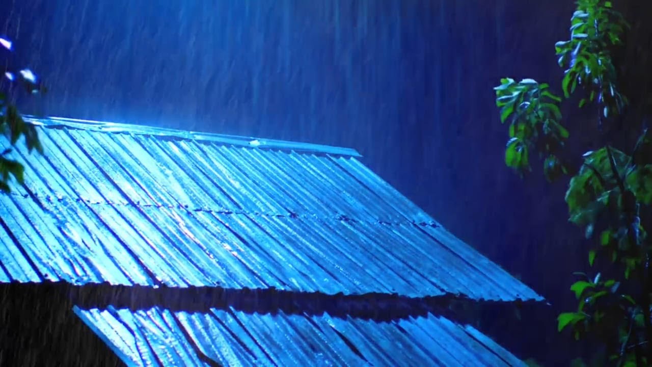 LIVE Thunderstorm | Blue Screen – Night Heavy Rain and Thunder Sounds for Sleeping