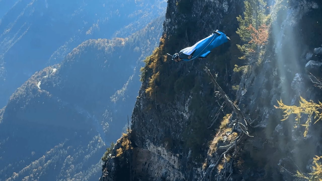 Beautiful Wingsuit Flight Over Autumn Forest | With Live Stats!