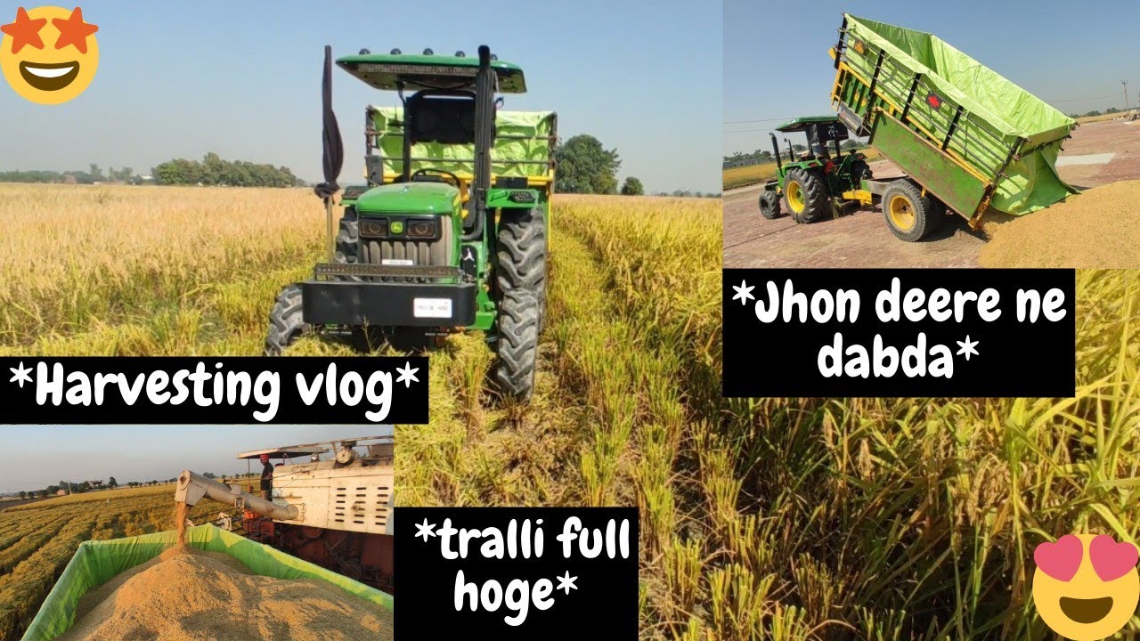 Harvesting vlog ][ jhon deere 😈 with trolley 😍