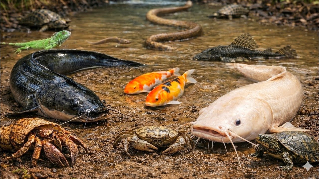 Tangkap Ikan Lele Besar Dan Lele Albino,Ikan Koi,Kelomang,Ikan Nila,Ikan Gabus,Ikan Cupang,Belut