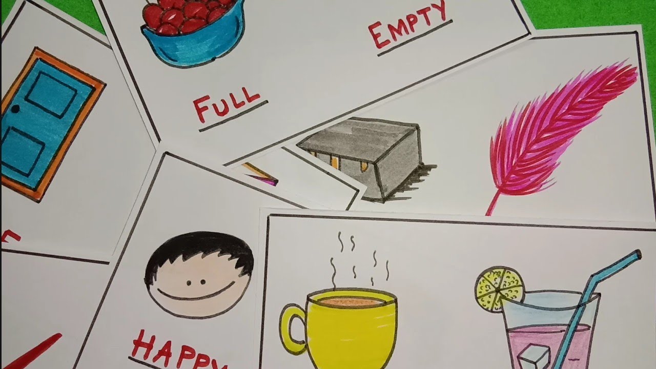 Opposite words and picture drawing for kids / Opposites and their pictures drawing for kids