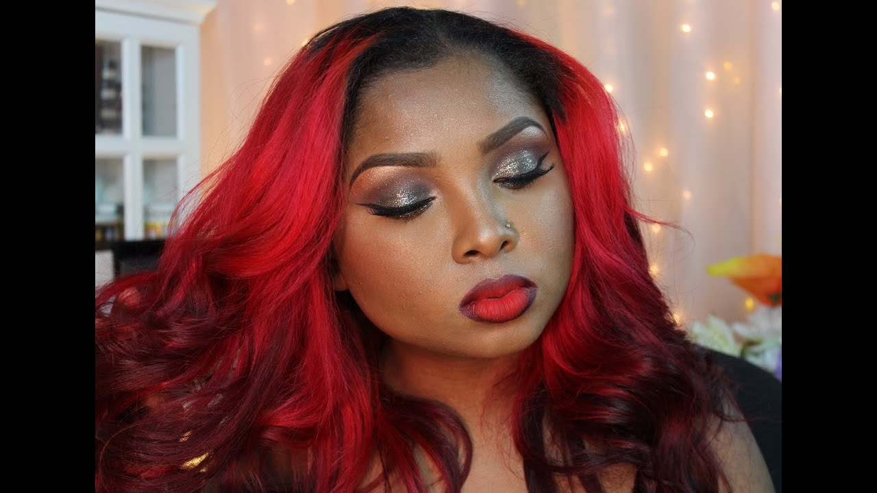 Holiday Party make up tutorial collab with MsRoshPosh! Glittery eyes and Bold Red Lips!