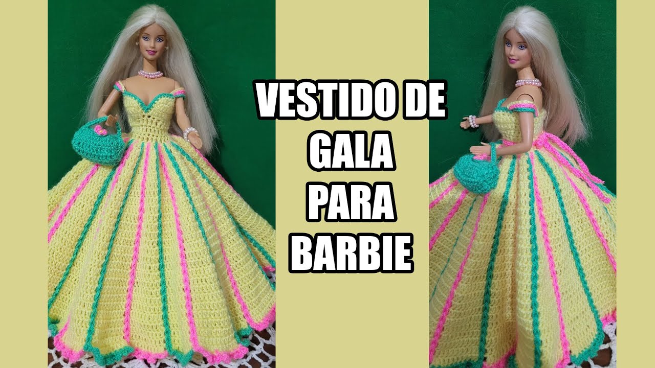 VESTIDO DE GALA PARA MUÑECA BARBIE TEJIDO A CROCHET (PASO A PASO)