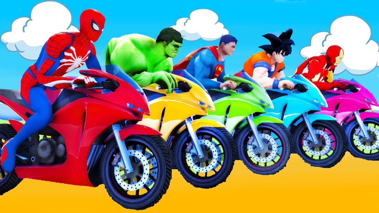 الأبطال الخارقين على القضبان دوامة قمع جسر 🏍️🐱‍SPIDER MAN!on Motorcycle in Spiral Bridge Stunt Ri