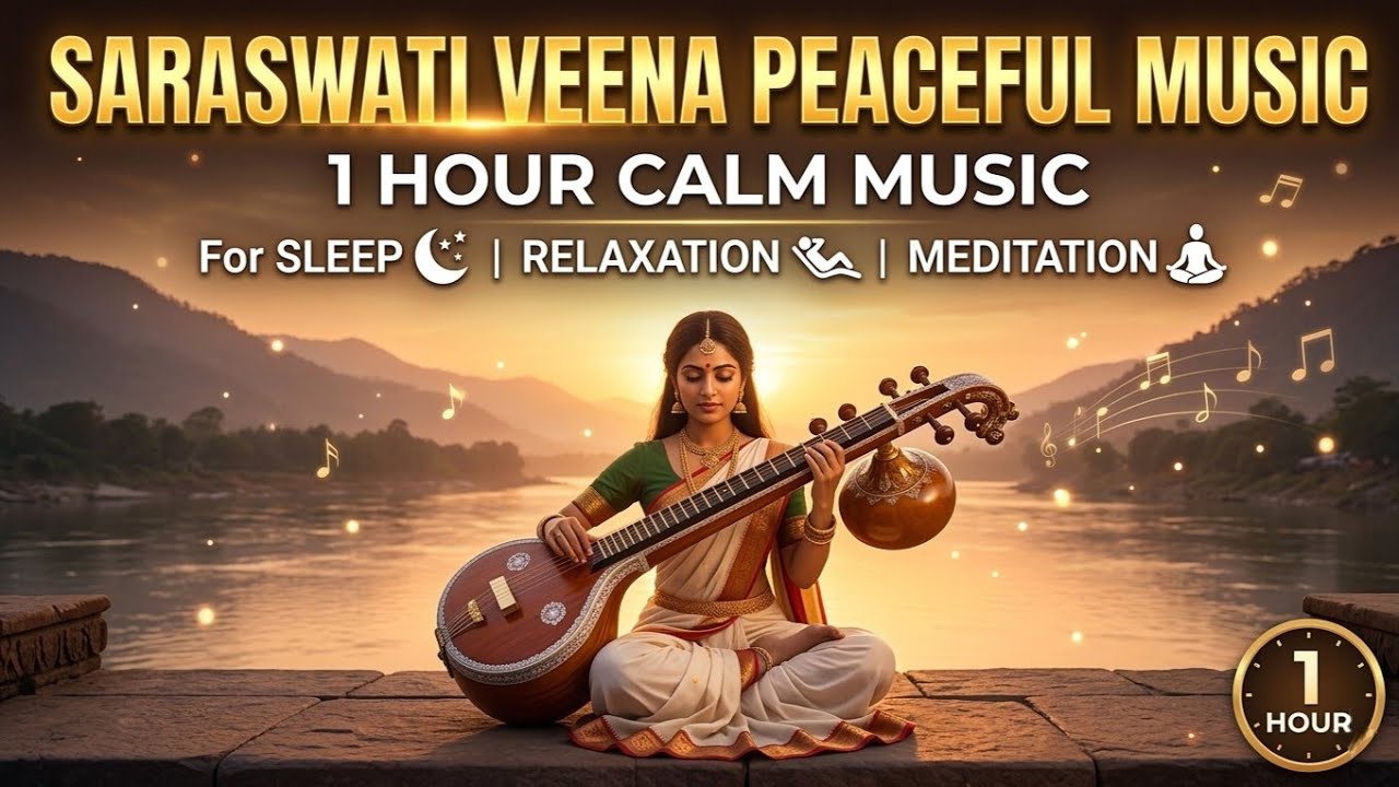 Saraswati Veena Peaceful Music | 1 Hour Calm Music for Sleep, Relaxation & Meditation 🎶