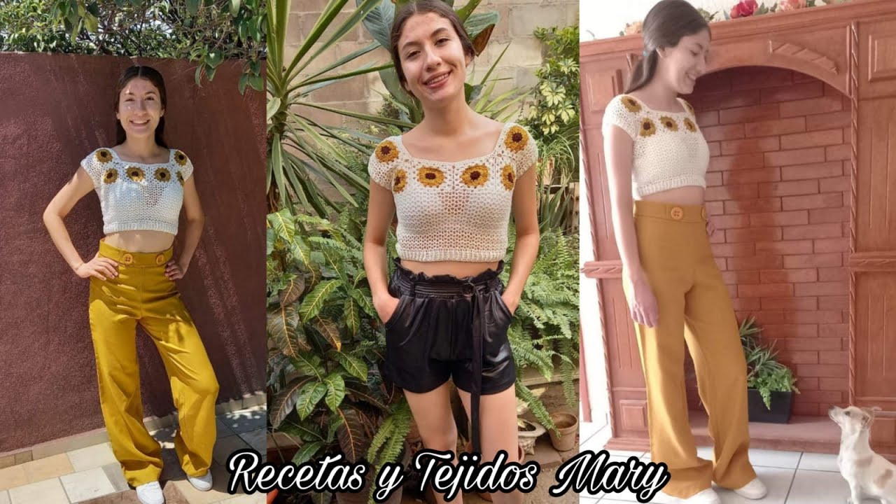 blusa girasoles a crochet la puedes tejer en cualquier talla🤍💛🤍💛