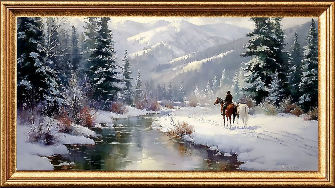 Horses in the snow | Classic Oil Painting Display | Timeless Art for TV