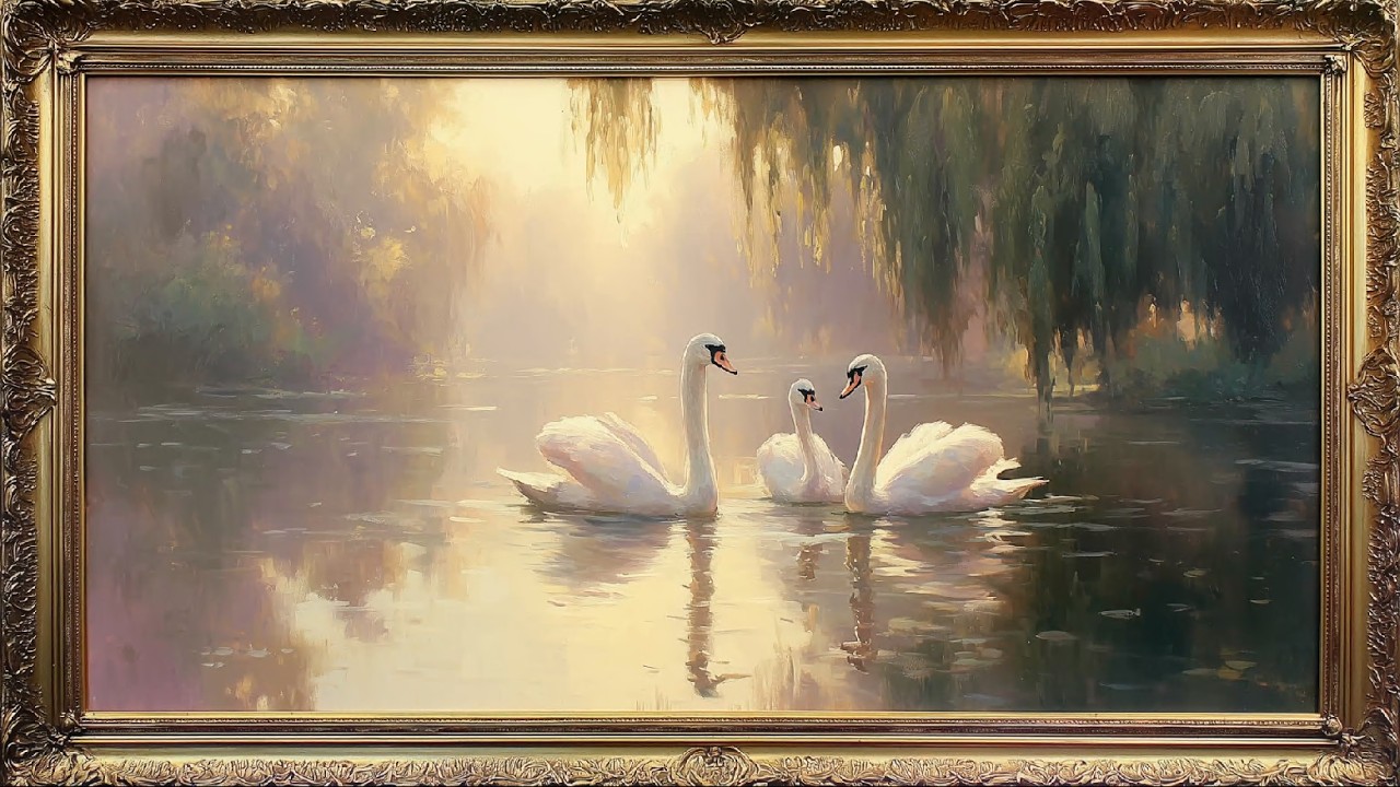 🔴 LIVE: Golden Swan Lake 🦢✨ 4K! TV Art Screensaver (No Music)