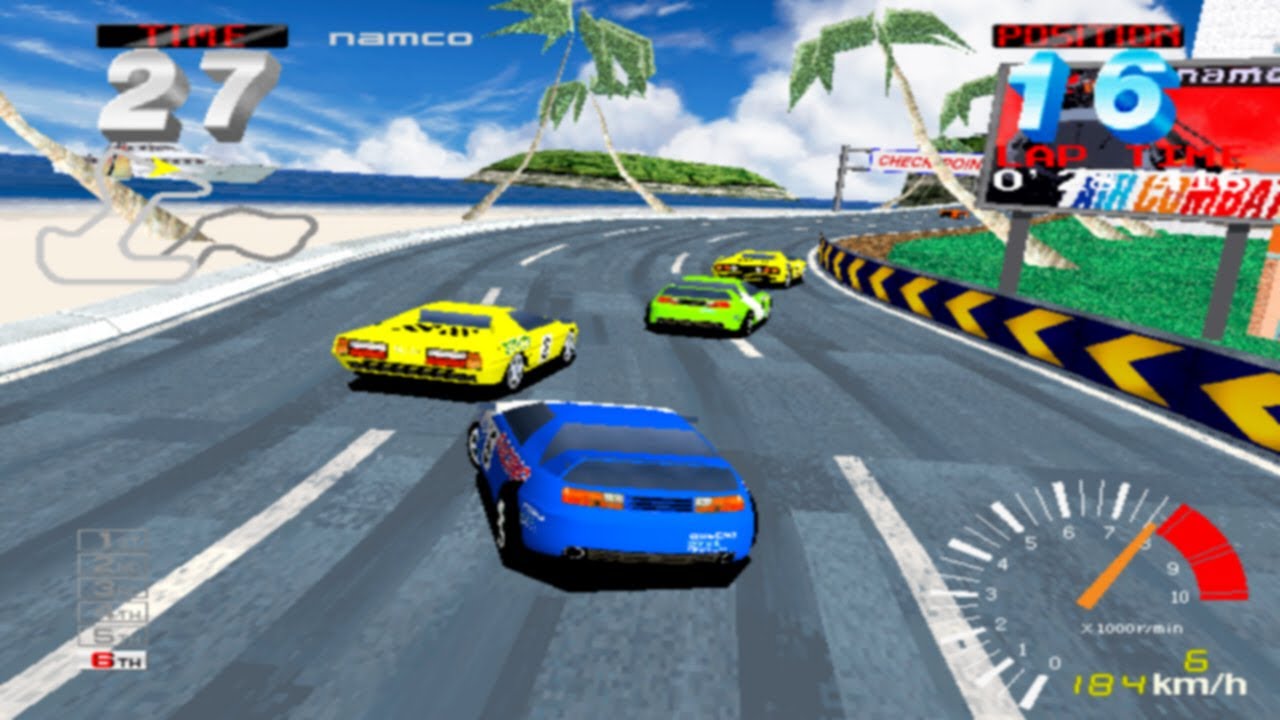 Ridge Racer 2 - Camera 2 View Cheat  - Novice Race - 5 Blue Car - 5 laps - Full Race [2K 60 FPS]