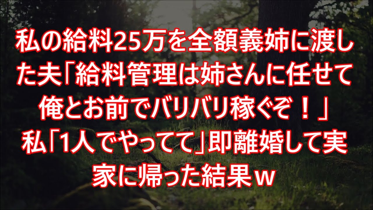 私の給料25万を全額義姉に渡した夫「給料管理は姉さんに任せて俺とお前でバリバリ稼ぐぞ！」私「1人でやってて」即離婚して実家に帰った結果ｗ