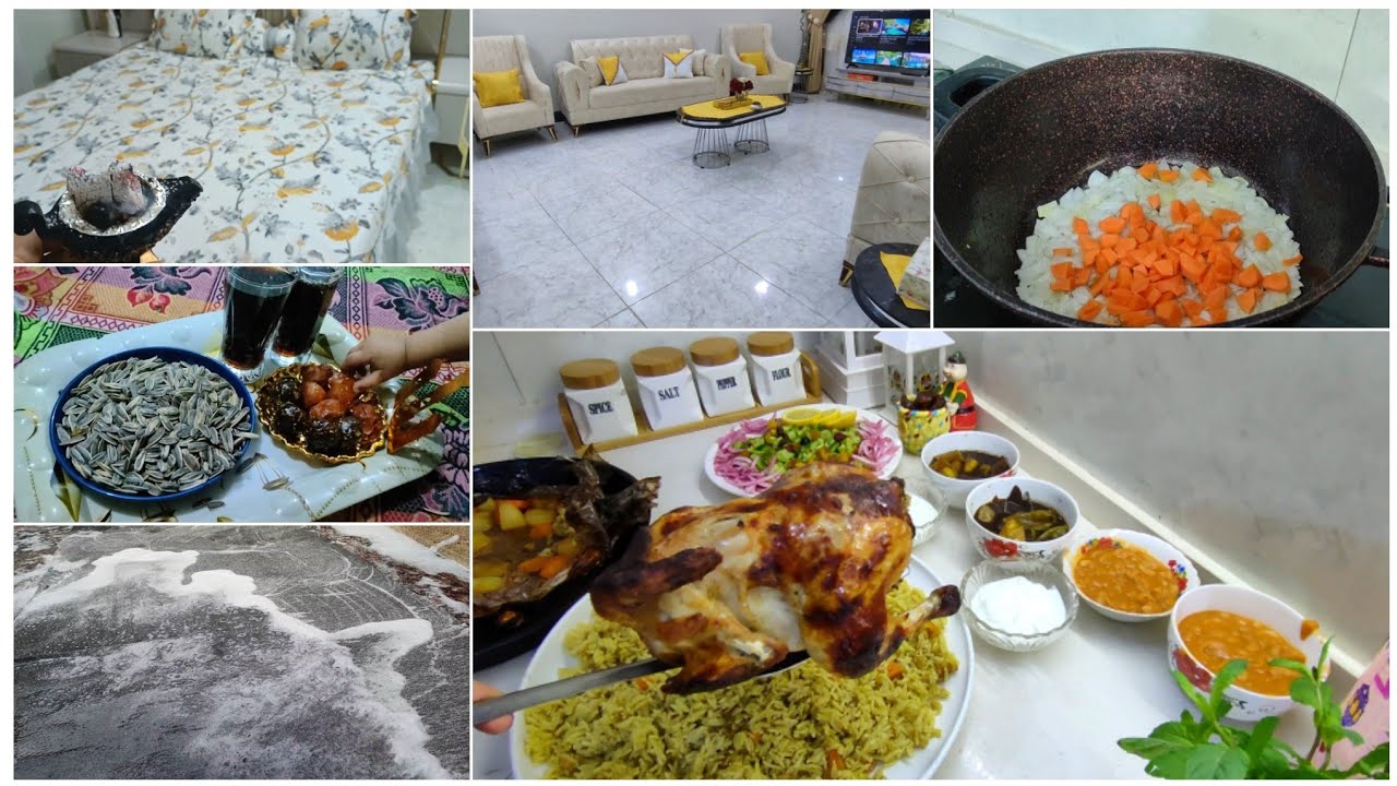 صار بيه موقف بالمطر والعواصف ماينحجي😩راح كل تعبي للعيد😒زوجي يضحك عليه🤨دجاج محشي بالتمن للفطور😋