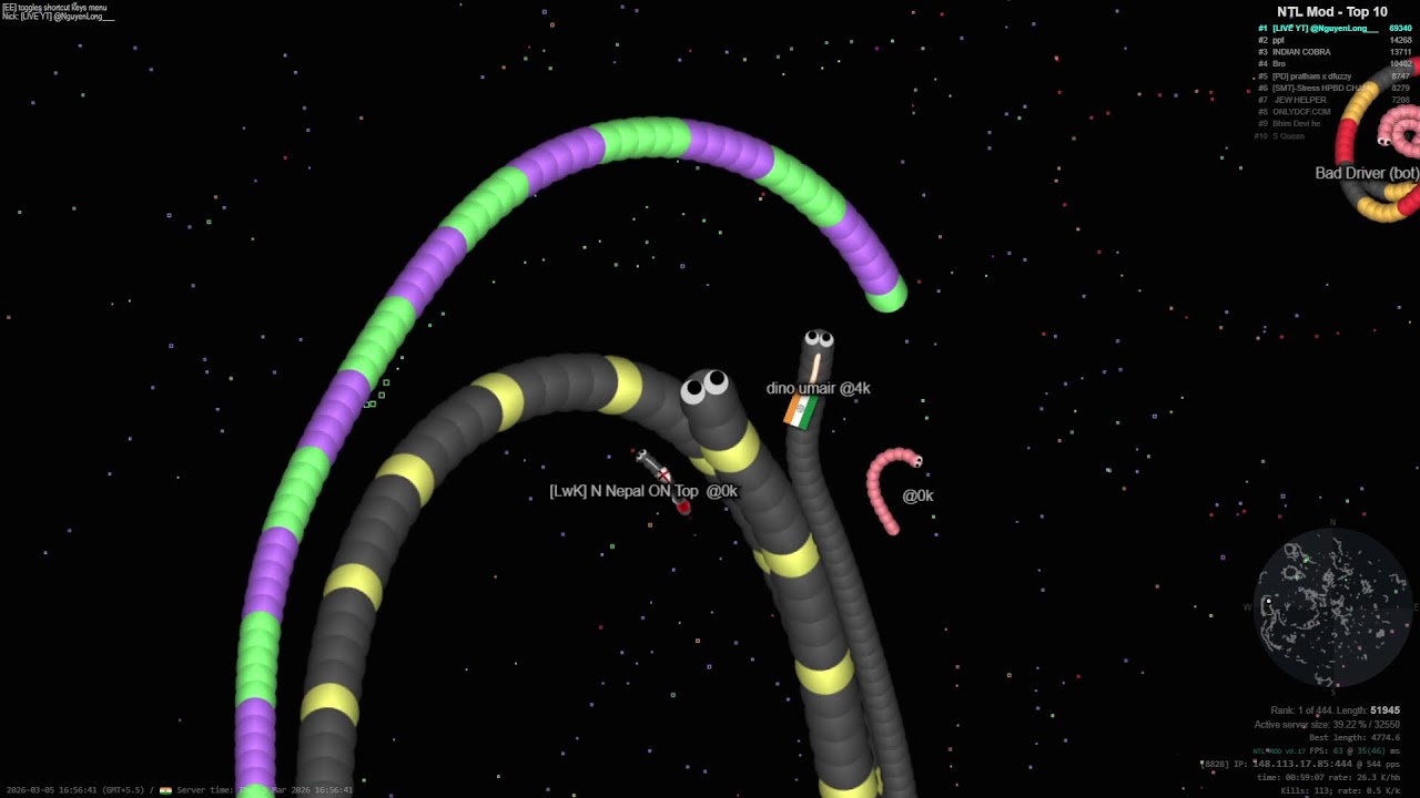 【Slither.io】Live Stream 15/02/26 ::: game chan vai lon