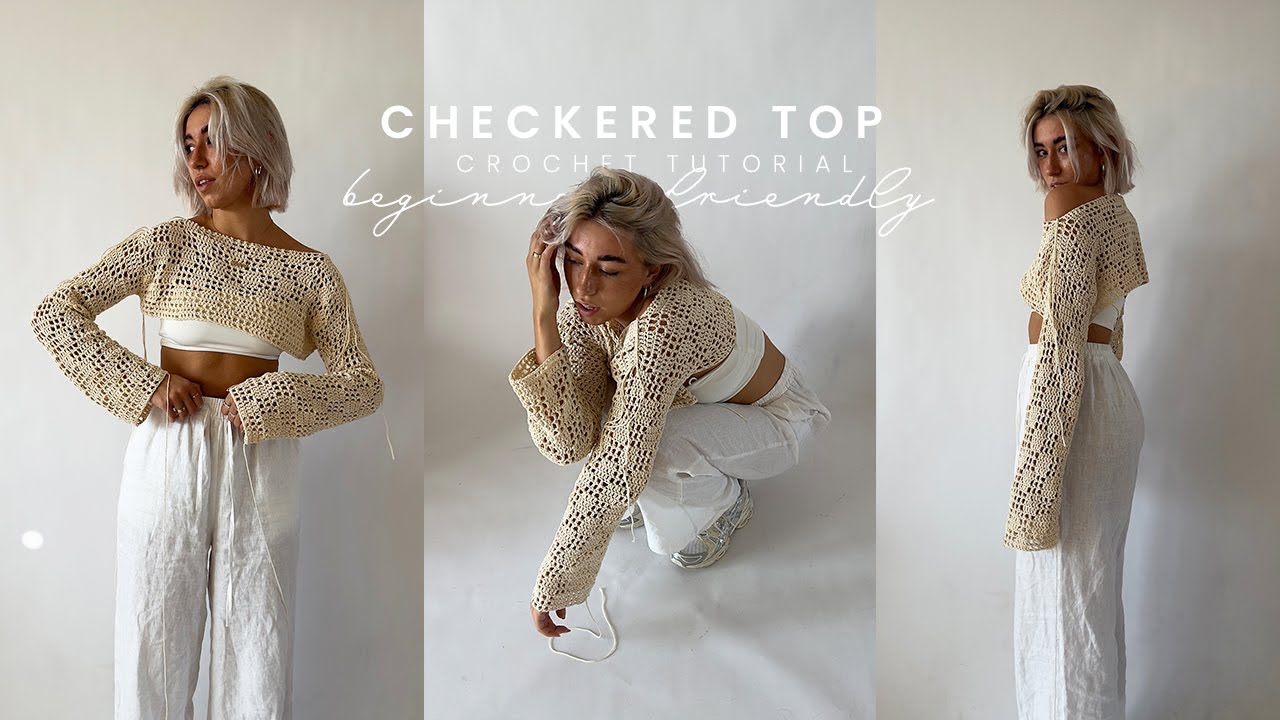 CHECKERED SWEATER crochet tutorial / sleeves / shrug - beginner friendly