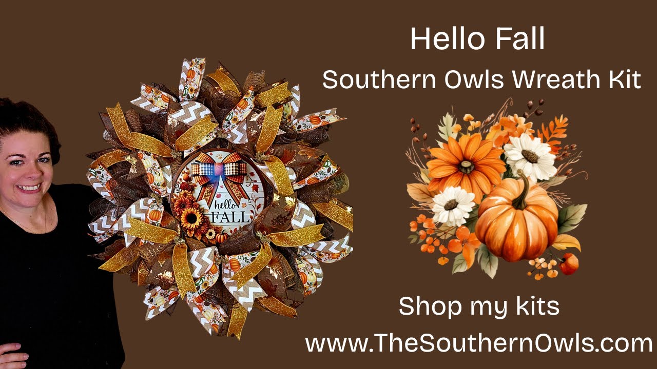 How to make the Hello Fall Wreath Kit from Southern Owls using mesh and ribbon