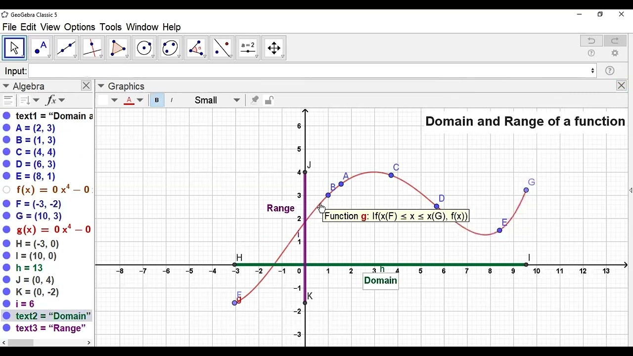 Class-62: How to represent domain and Range graphically using GeoGebra