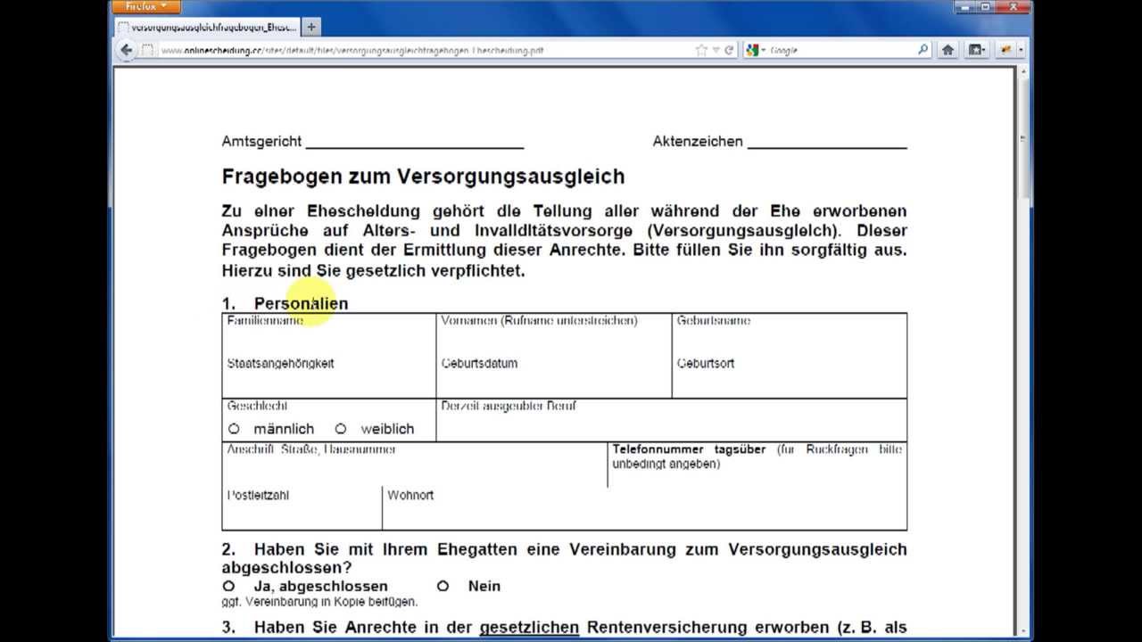 Wie fülle ich den Fragebogen zum Versorgungsausgleich aus?