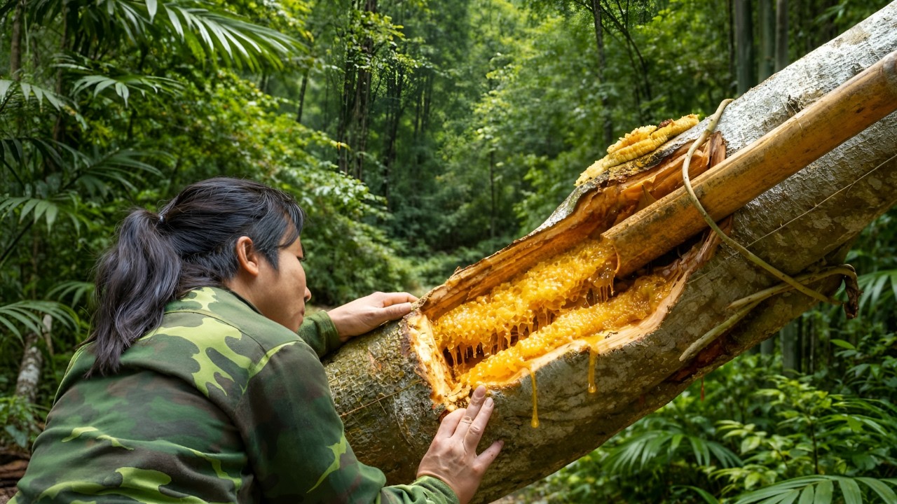 Harvesting honey, foraging for natural food - Fishing, growing vegetables, surviving on the river