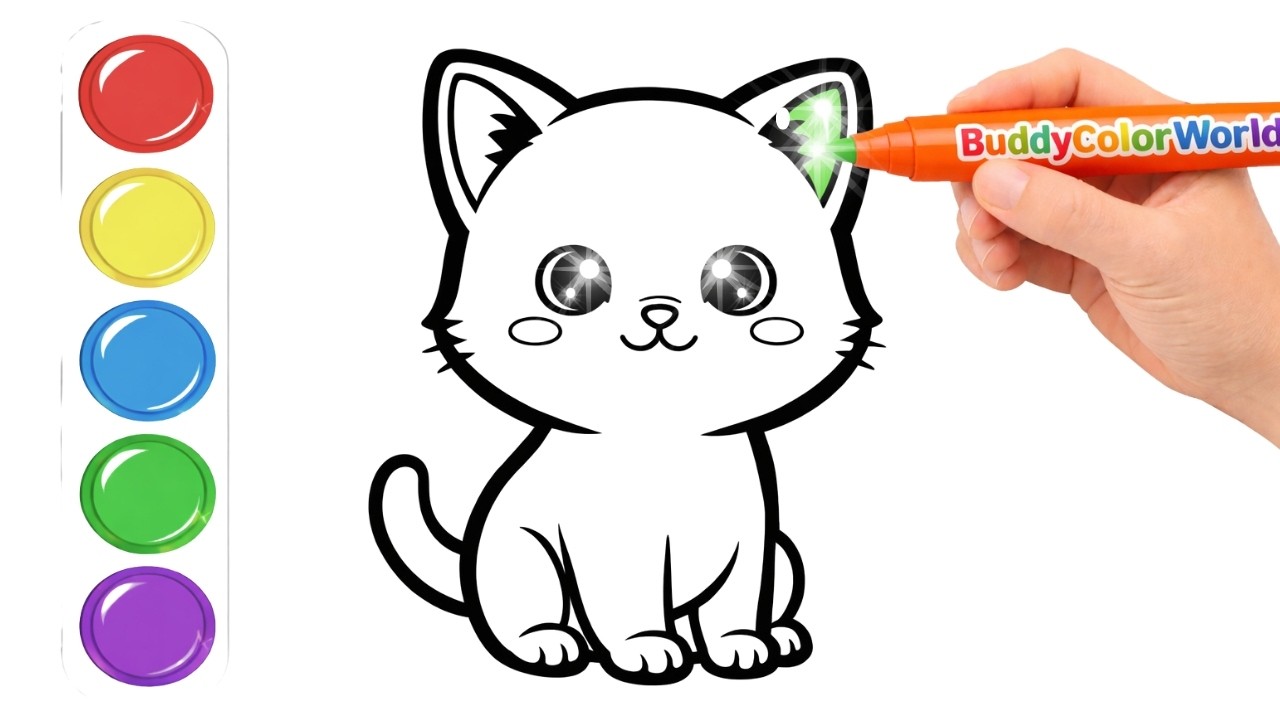 How to Color a Cute Cat 🐱| Coloring for Kids