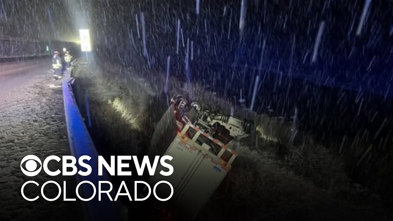 Semi slides off I-70 in Colorado due to icy roads