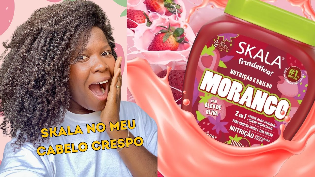 Testei o creme de MORANGO da SKALA no meu cabelo CRESPO: ficou ressecado?😱🫠