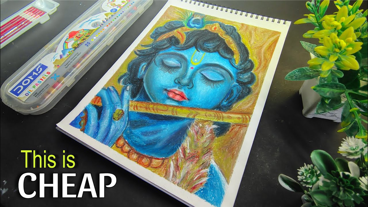 Krishna ji drawing with oil pestal | How to draw krishna ji with doms oil pestal | 
