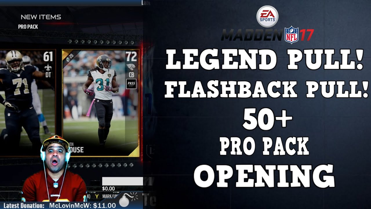 LEGEND PULL! FLASHBACK PULL! 50+ PRO PACKS RIPPED! | Madden 17 Ultimate Team Pack Opening