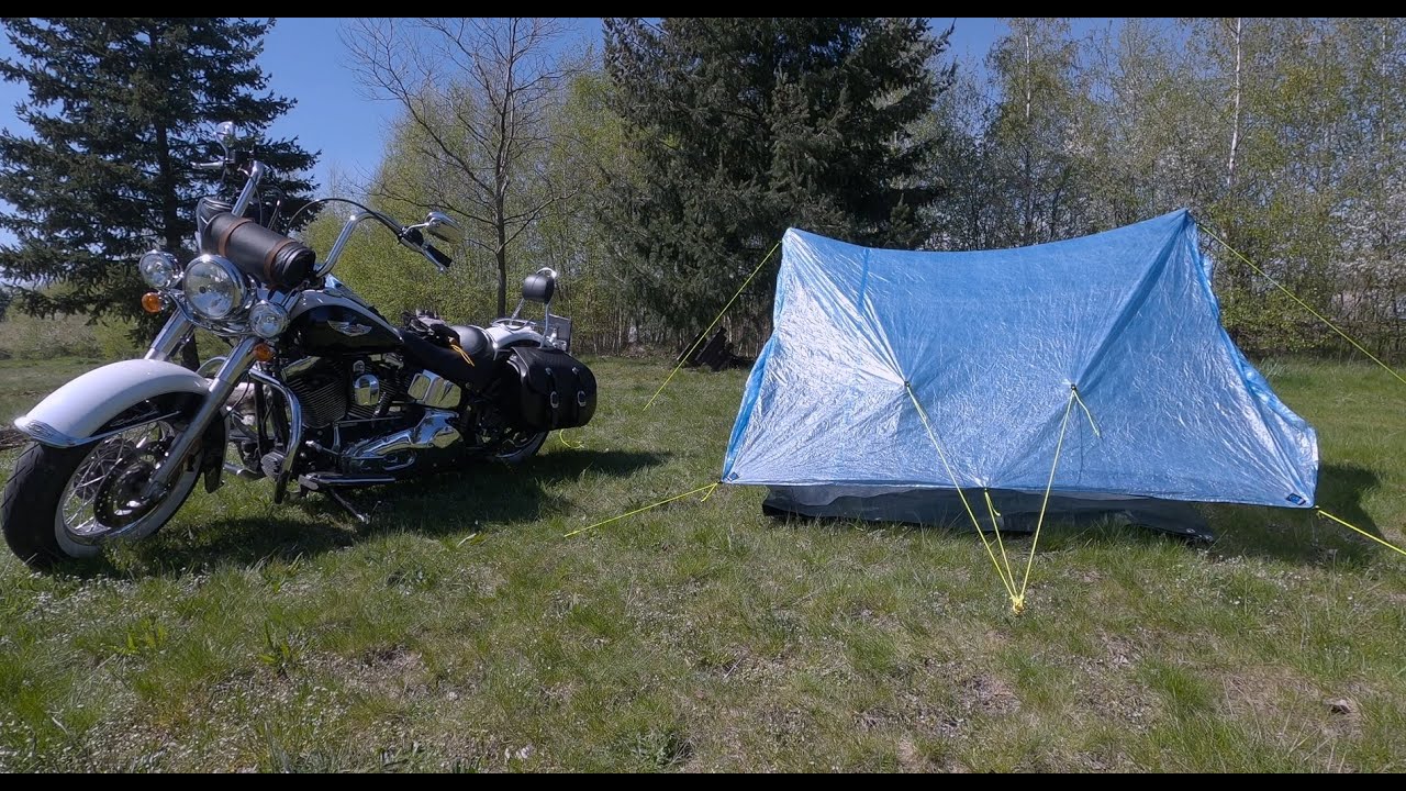 HARLEY SOLO MOTOCAMPING on the empty campsite. Simple food, bonfire and lake walk.