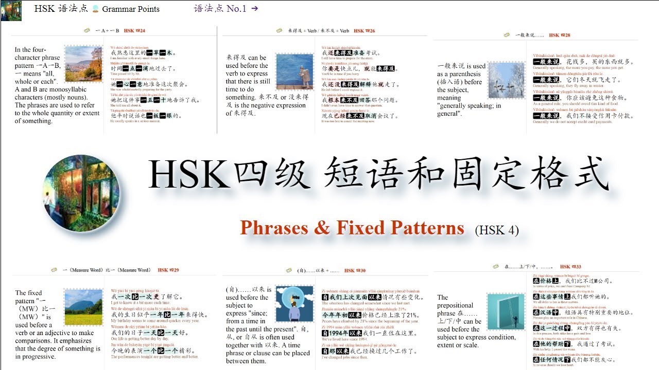 #每日中文 #汉语语法HSK HSK四级语法 (短语和固定格式) Phrases & Fixed Patterns 【Grammar Points 语法点：四23~四33】