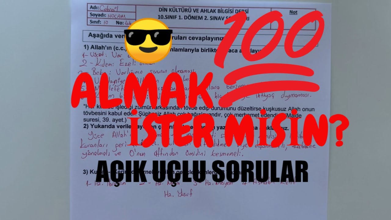 10. Sınıf Din Kültürü 1. Dönem 2. Yazılı