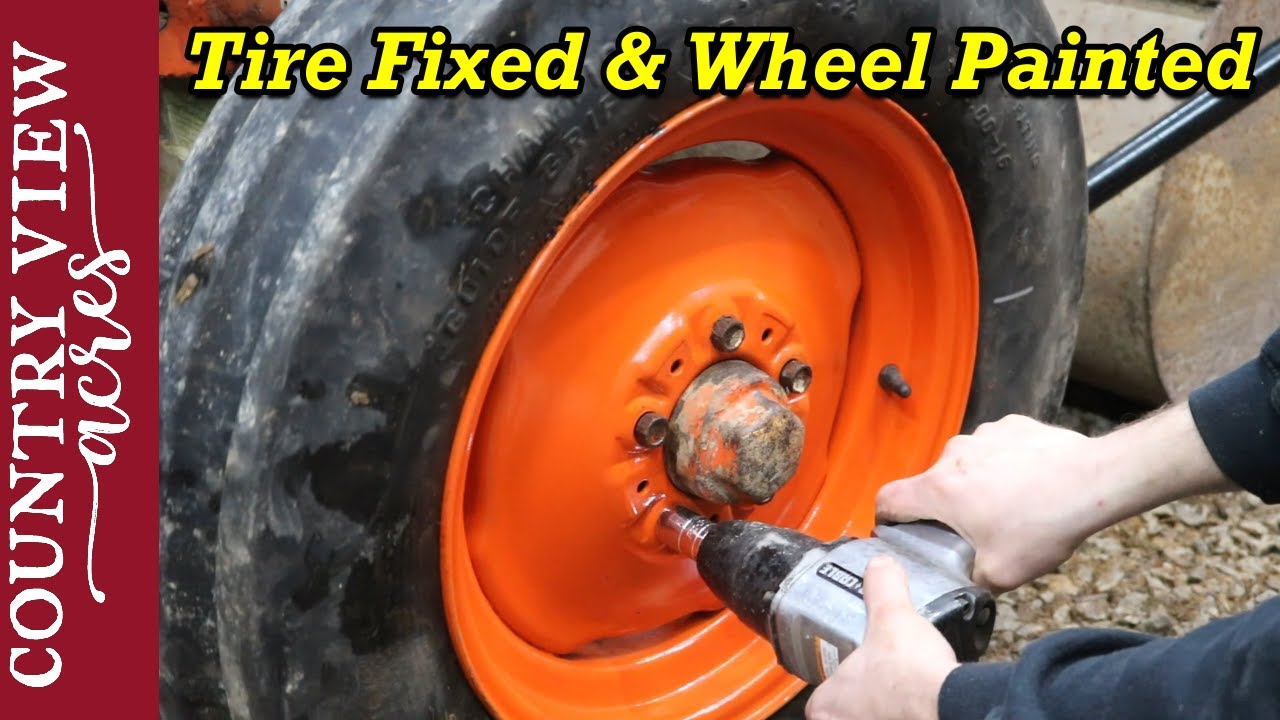 Fixing Flat Tractor Tire and Repainting the Wheel