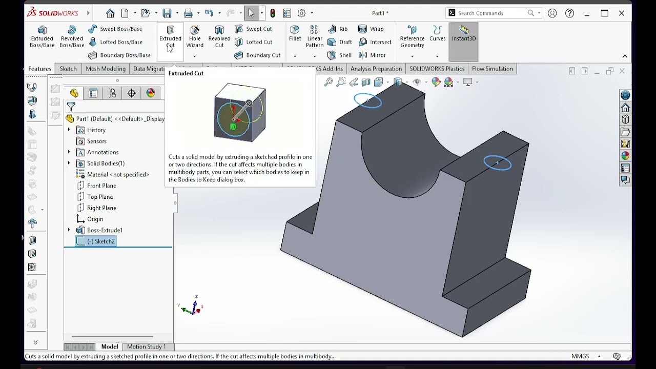 SolidWorks Tutorial: Sketch, Extrude Cut & Revolve Cut Explained