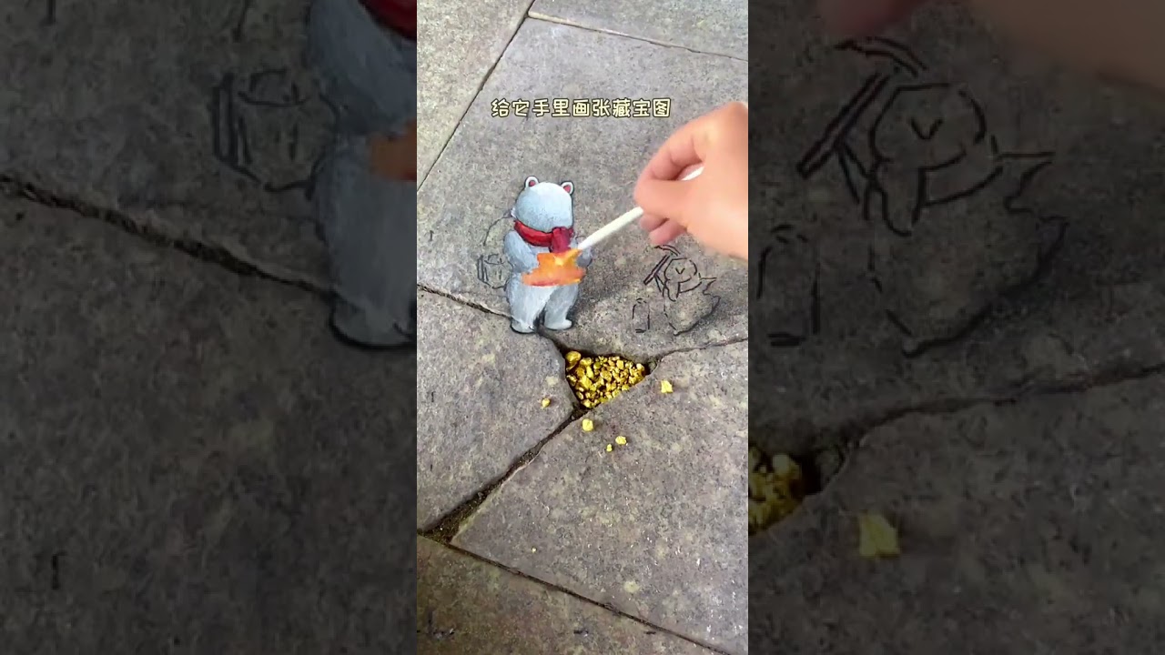 Drawing a polar bear and a penguin finding gold treasure on the street #shorts #comedy #dr