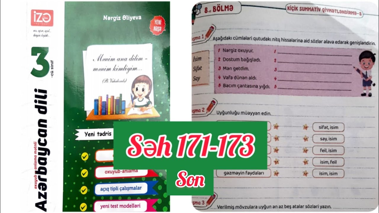 3-cü sinif Azərbaycan dili İzə səh 171,172,173. KSQ - 8