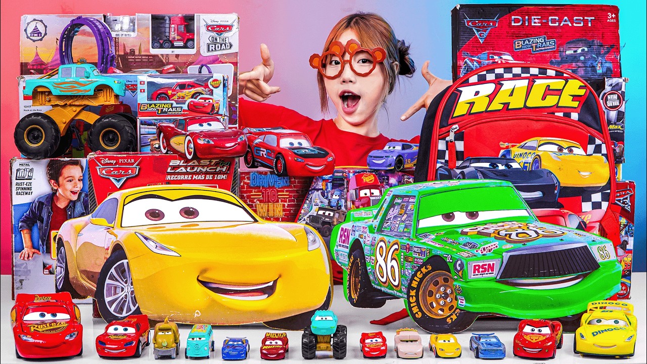 3  Review Unboxing Pixar Cars Disney 🚗🚕 Lightning McQueen, Cruz Ramirez, chick Hicks, Stunt Ivy