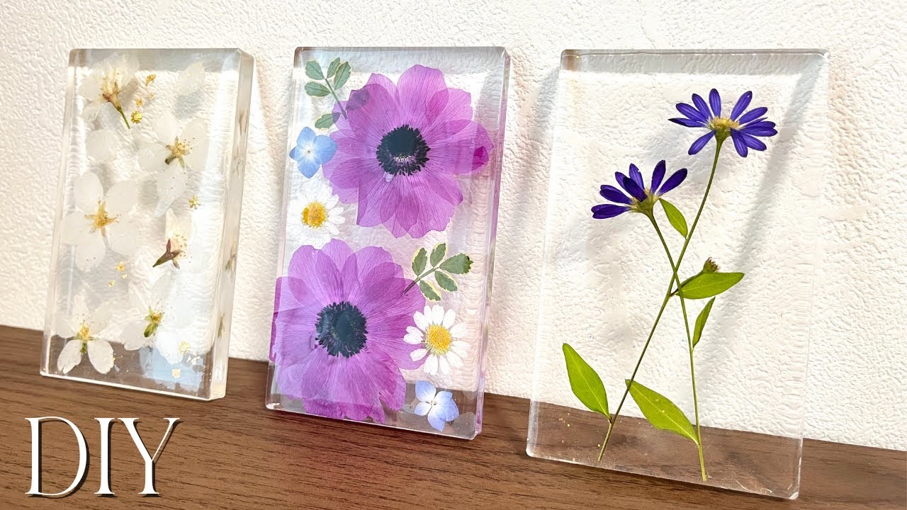 🌼ダイソーのアクリルスタンプ台で押し花インテリアを作りました。I made a pressed flower interior with Daiso's acrylic stamp stand.
