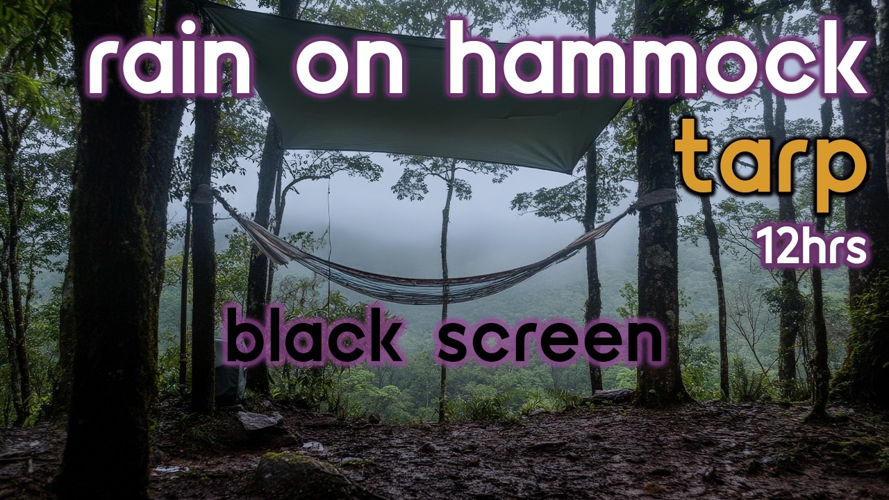 [Black Screen] Hammock Shelter Rain – Sleep Under a Tarp | No Thunder