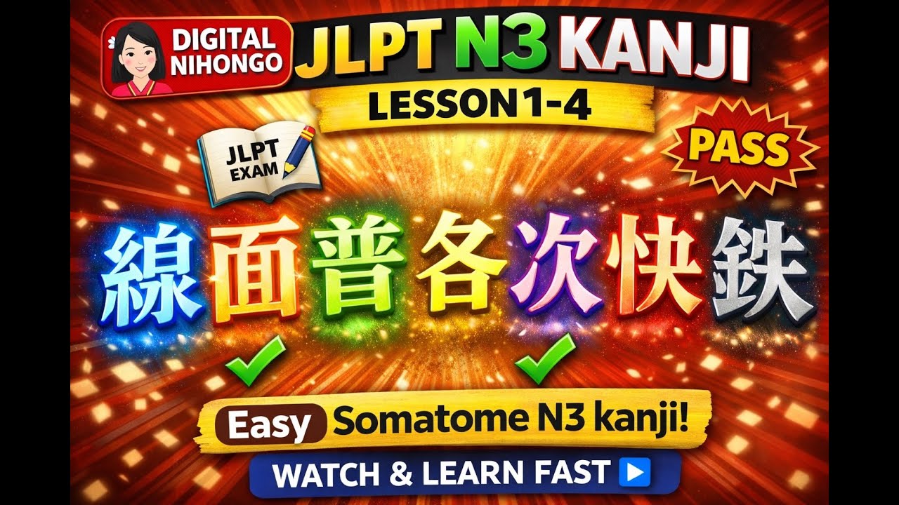 JLPT N3 Kanji Lesson 1–4 | 線 面 普 各 次 快 過 鉄 | Somatome Kanji Explained