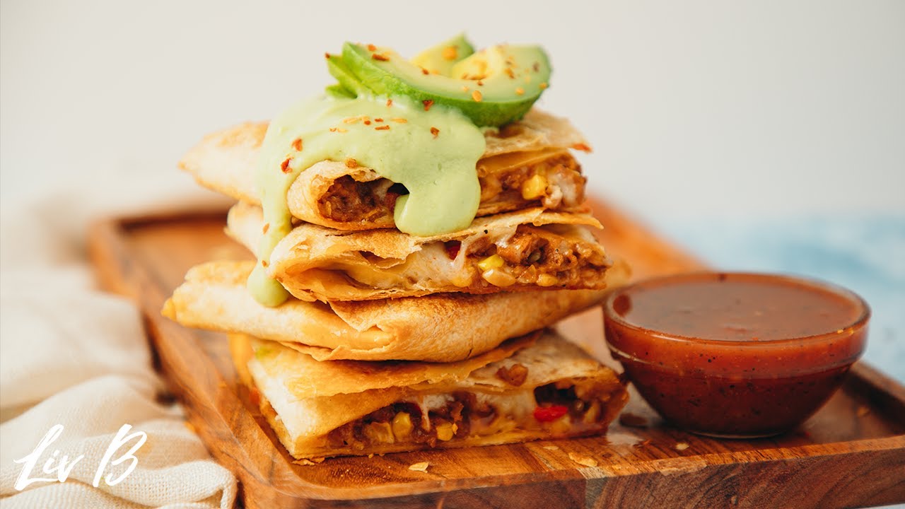 Vegan Sheet Pan Quesadillas with Avocado Lime Cream