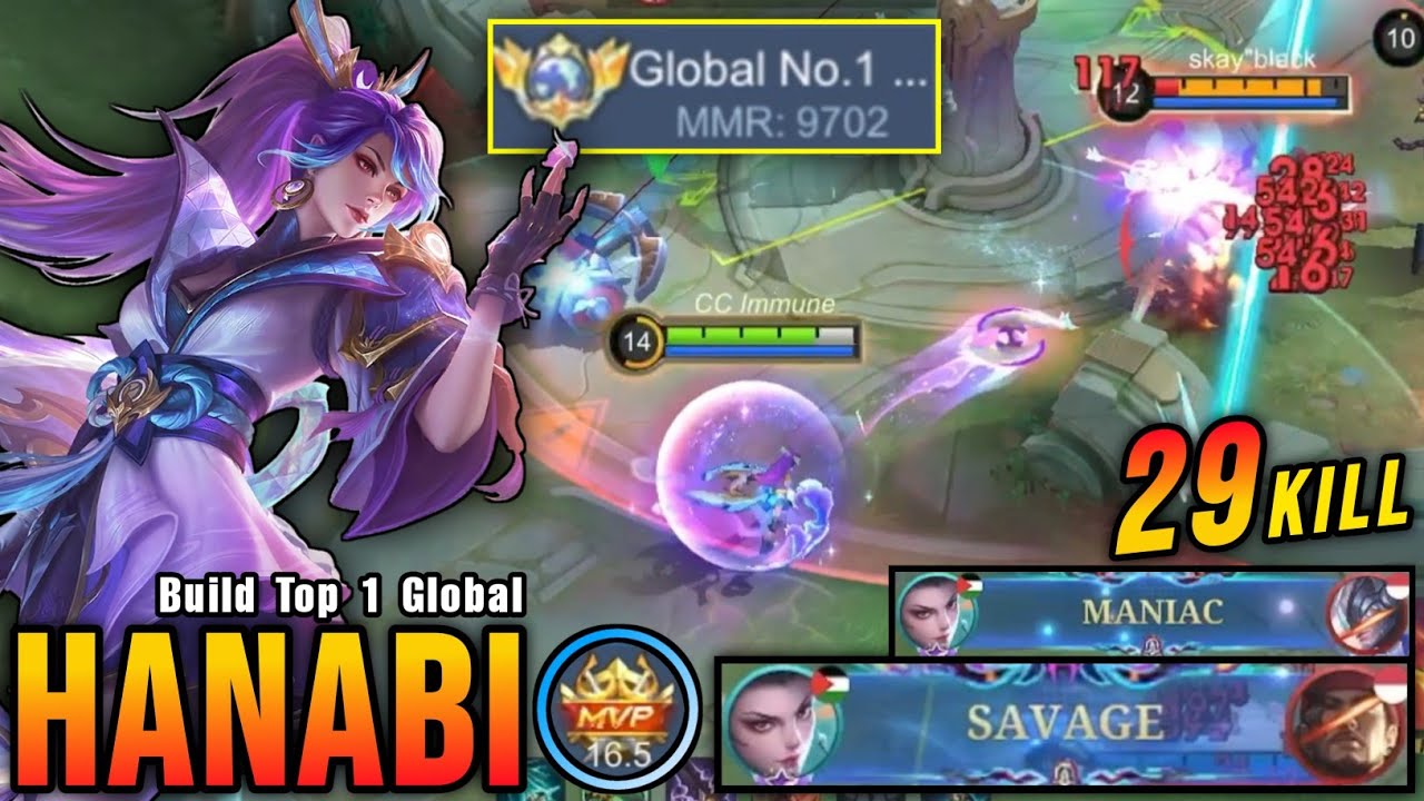 29 Kills + SAVAGE & MANIAC!! 9.700+ MMR Hanabi Brutal Damage!! - Build Top 1 Global Hanabi ~ MLBB