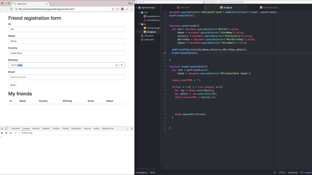 2. Dibujar tabla amigos con información de un JSON