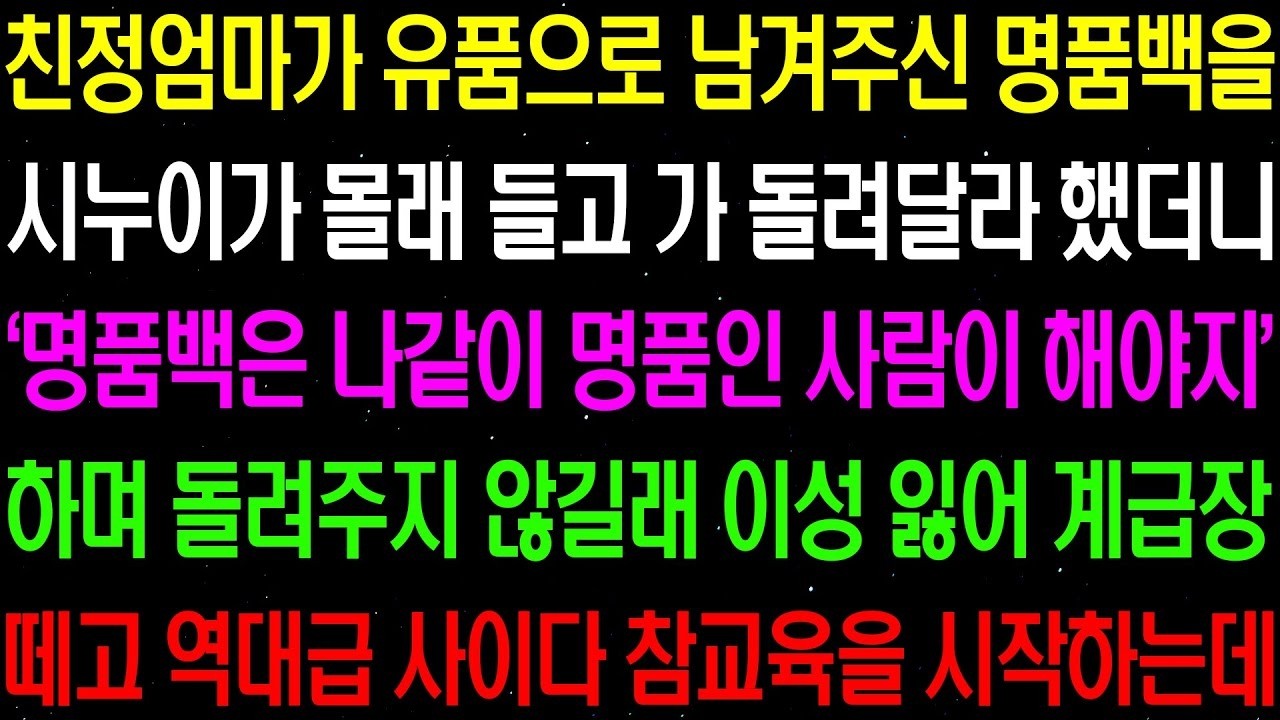 실화사연  친정 엄마가 유품으로 남긴 명품 백을 시누이가 몰래 들고 가 돌려 달라 했더니  명품백은 나같이 명품인 사람이 해야지  하는데  라디오사연  썰사연 사이다사연 감동사연