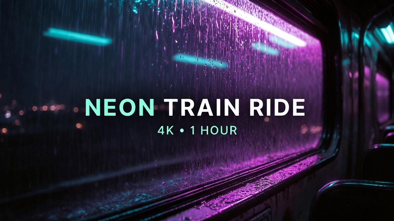 Neon Train Ride 🌧 Cyberpunk Rain Ambience for Sleep & Relaxation (1 Hour 4K)