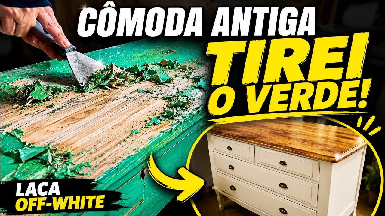 RESTAURAÇÃO DE COMODA ANTIGA | DO VERDE A LACA OFF WHITE(E TAMPO EM VERNIZ NATURAL) LEIA DESCRIÇÃO!