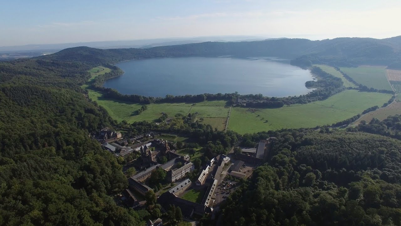 Aerials of Laacher See Volcano shot with drone