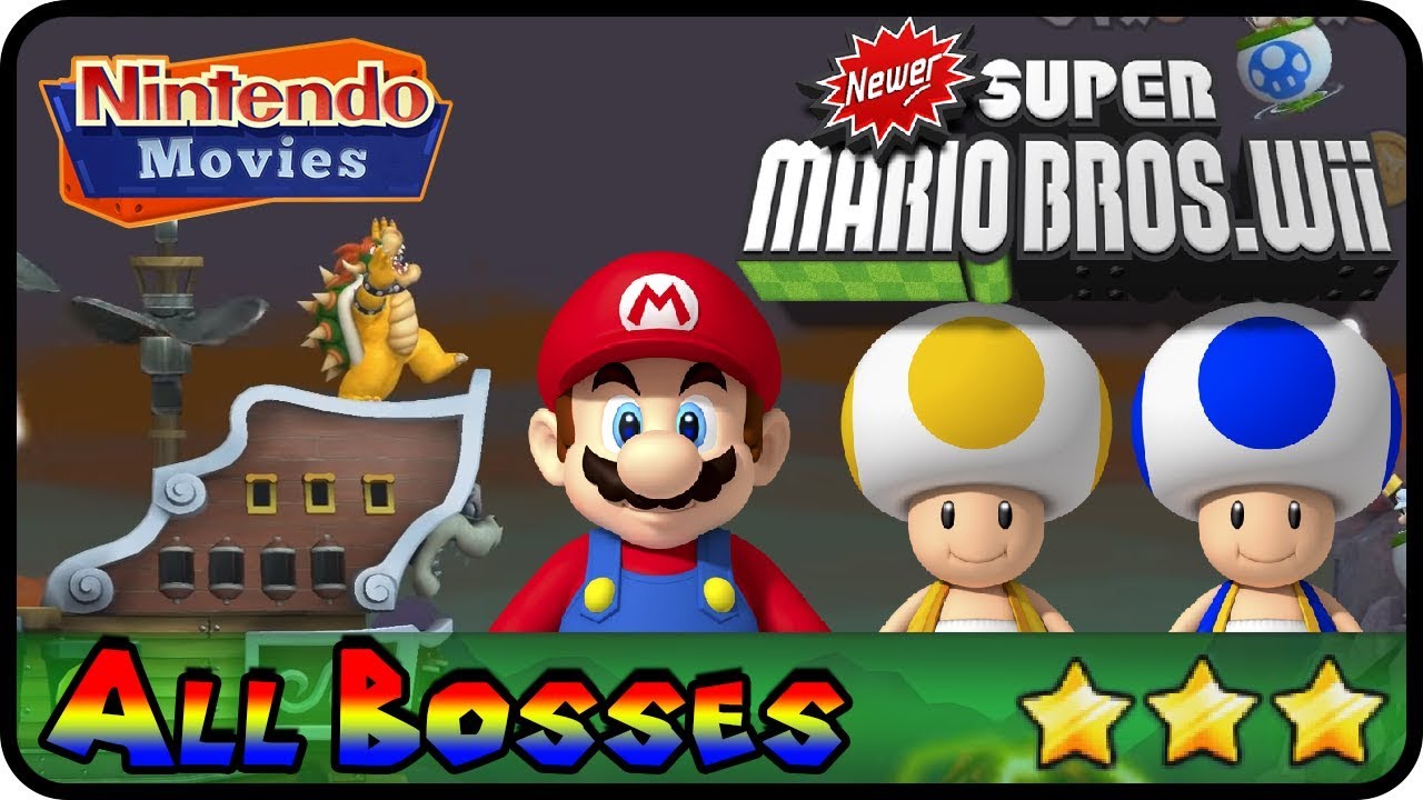 Newer Super Mario Bros. Wii - All Bosses (3 Players)
