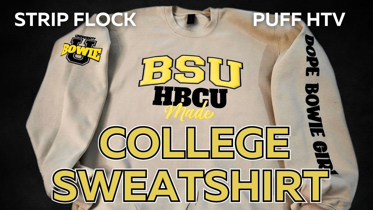 How to Make a Custom College Varsity Sweatshirt! | Layered with Siser Strip Flock & PUFF HTV!