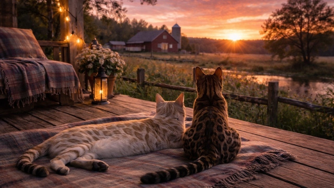 Countryside Sunset with Cats 🌅 Calm Lofi Beats for Relaxing, Studying & Evening Unwind